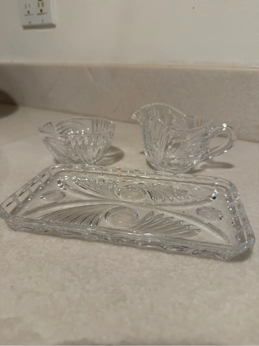 Vintage Clear Glass Vanity Tray with Creamer and Sugar Dish